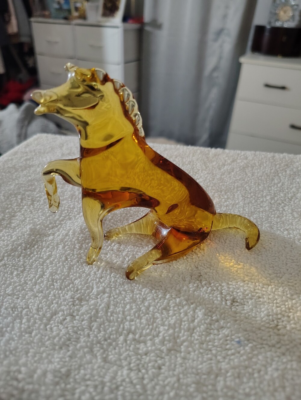 Hand-Blown Amber Glass Horse Sculpture - Decorative Accent
